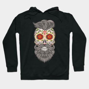 Gothic Day Of The Dead - Stars Sugar Skull - Hipster With Beard 1 Hoodie